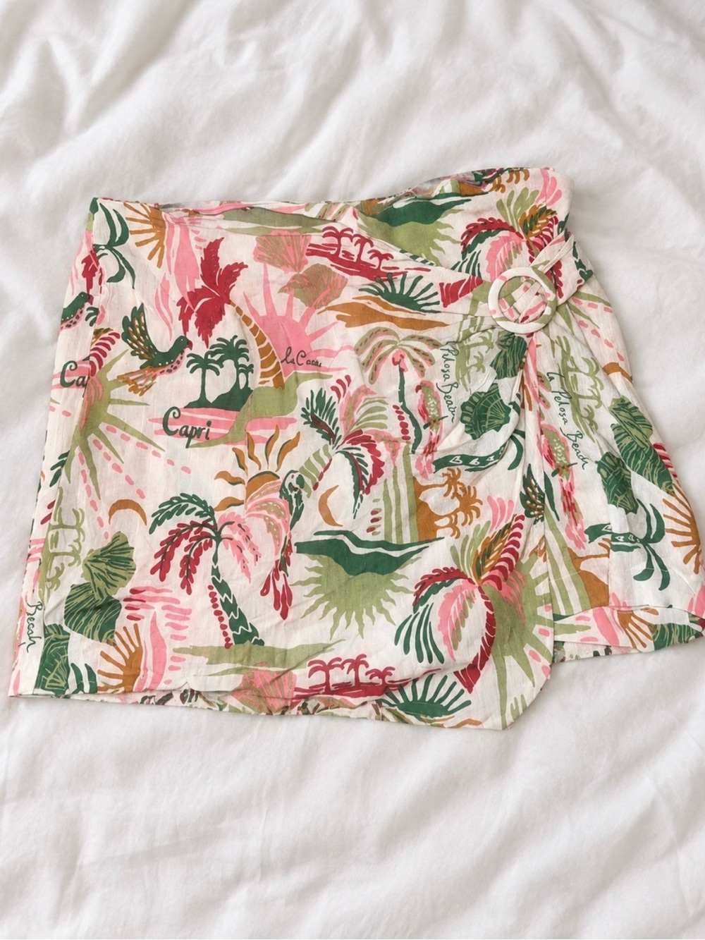 Women's Tropical Print Wrap Skort - Pink & Green